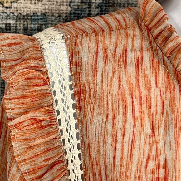 Tart Smocked Waist Mini Dress Size M Lace Ruffle Trim Long Sleeve Multicolor New - Picture 3 of 14